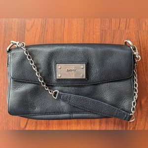 DKNY Donna Karan New York Black Genuine Leather Double Flap Handbag